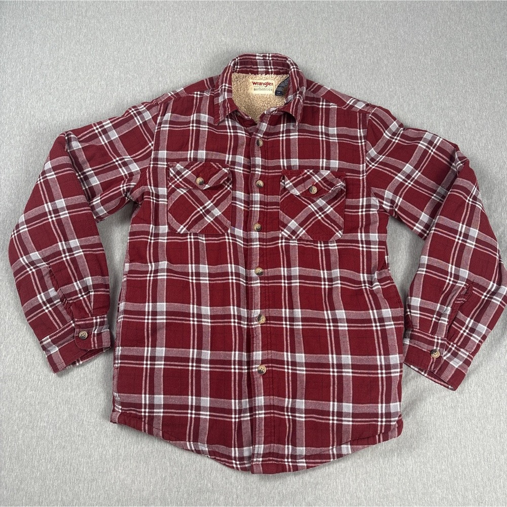 Wrangler Shirt Mens S Small Red Plaid Flannel Sherpa Lined Outdoors Workwear